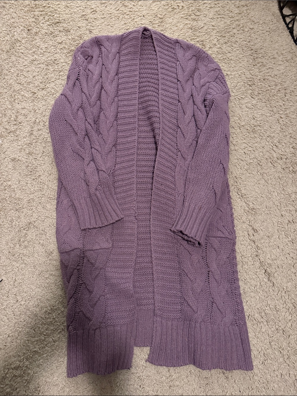 Cozy Lavender Cable Knit Open Cardigan Sweater - Women